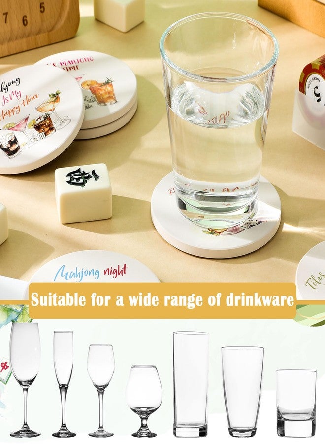 BrightRow 6 Pcs Mahjong Cocktail Coasters 4 Inches Round Ceramic Absorbent Drink Coasters Decorative Mahjong Lover Gifts for Christmas Kitchen Table Decoration for Kinds of Cups, Drink, Table Game - Image 3